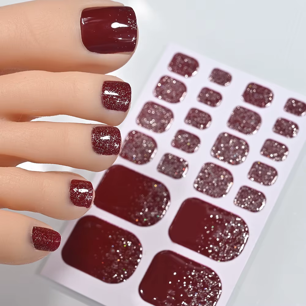 5 feuilles/110 pointes été paillettes orteil ongles autocollants couverture complète ongles envelopp