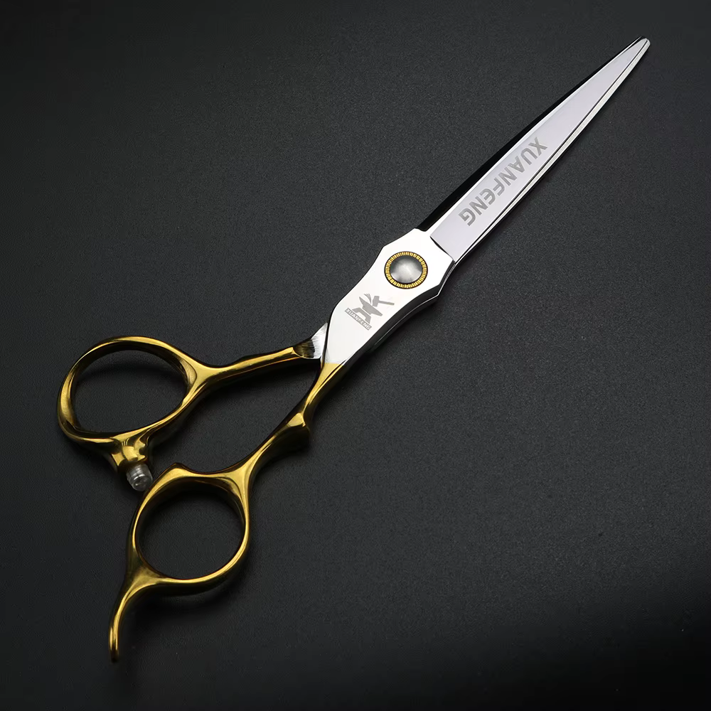 XUANFENG ciseaux à cheveux professionnels à poignée dorée 6.5 "440C ciseaux de coupe de barbier en a