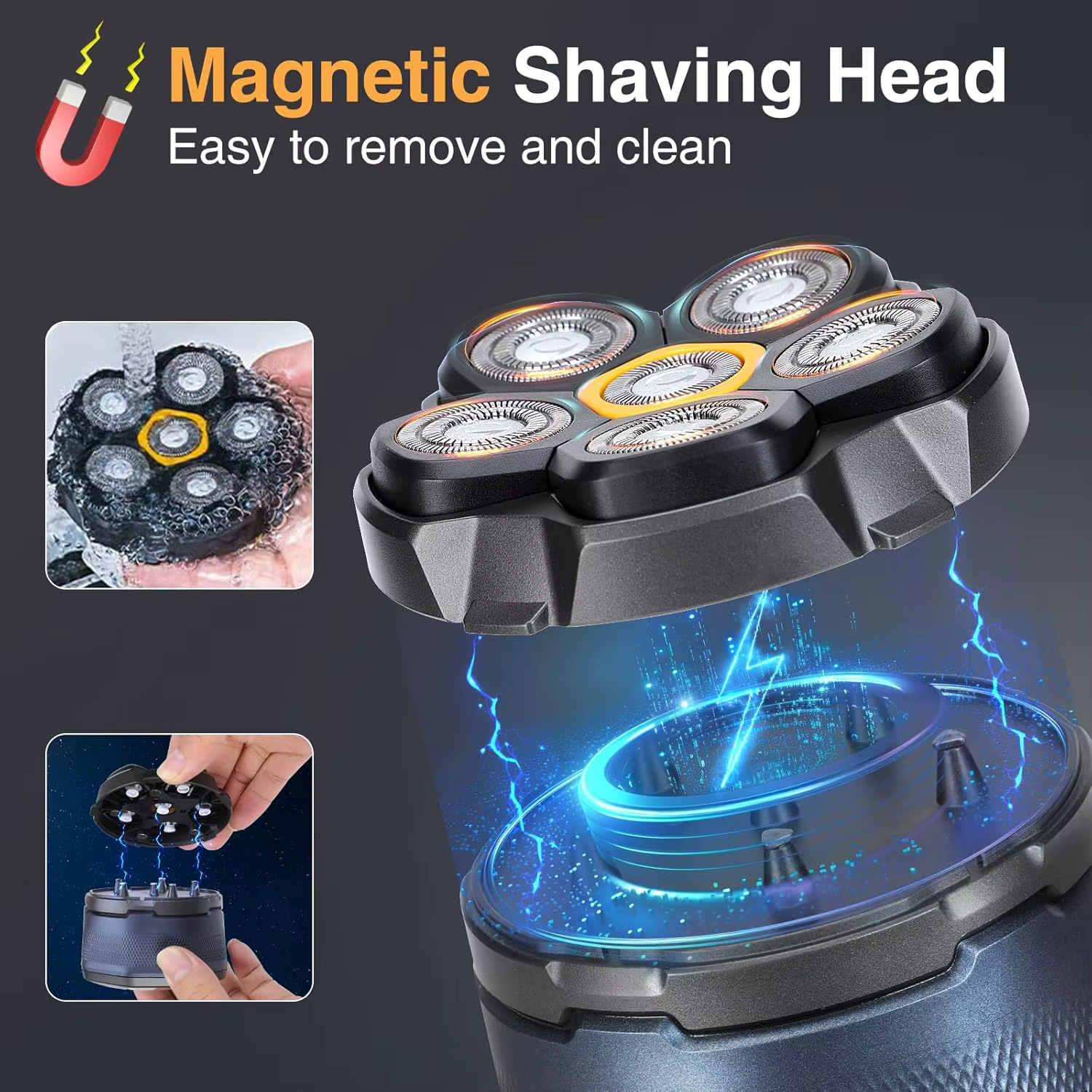 Rasoir électrique flottant 6D pour hommes, rasoir pour tête chauve, tondeuse à cheveux pour barbe sè