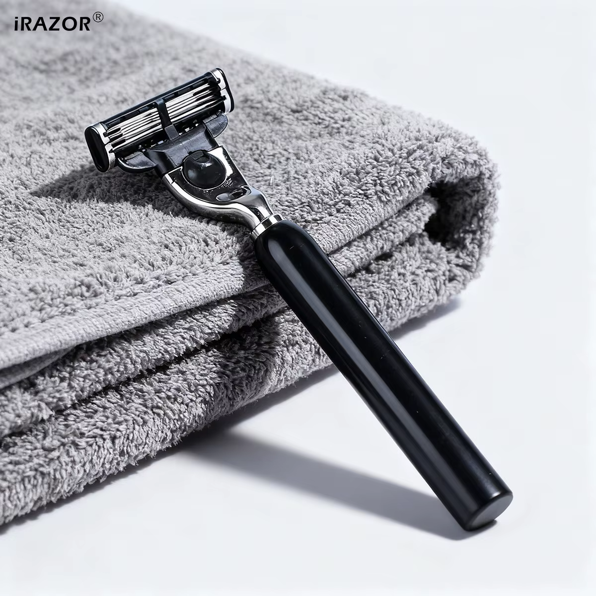 Rasoir manuel pour hommes iRAZOR avec manche en aluminium noir, support de lame remplaçable Compatib