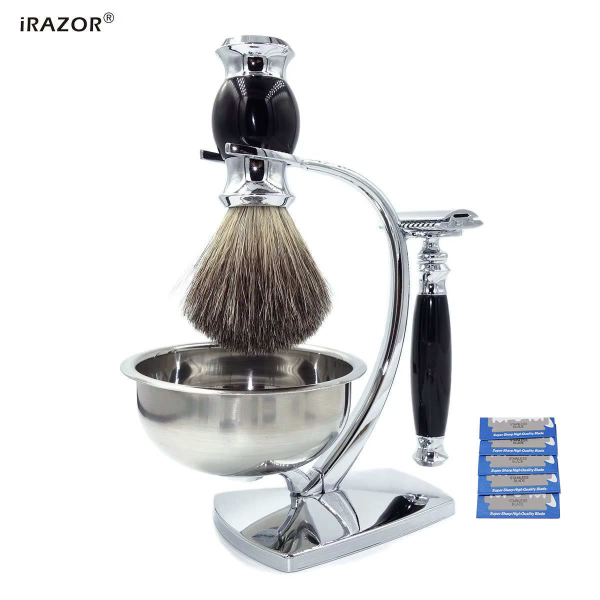 iRAZOR Ensemble de rasage classique – Rasoir de sécurité double tranchant avec 10 lames originales,