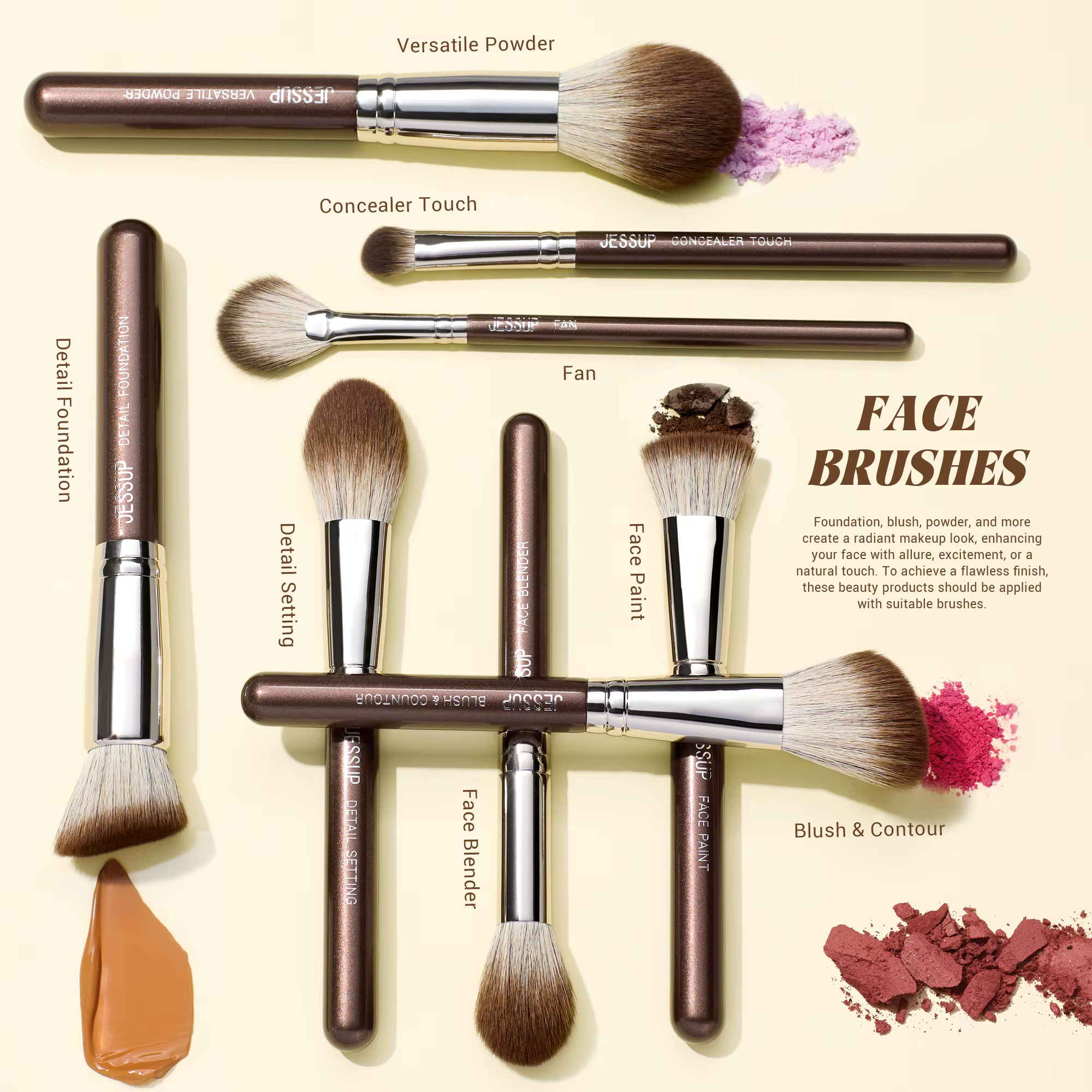 Jessup pinceaux de maquillage ensemble 15/25 pièces Premium synthétique marron pinceaux de maquillag