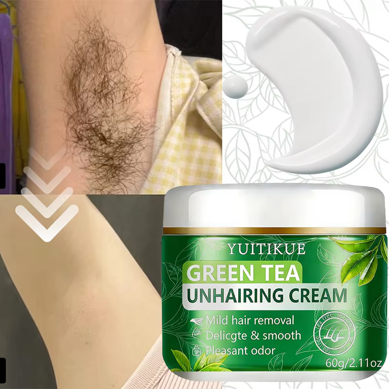 Crème dépilatoire au thé vert YUITIKUE - Formule douce, sans irritation, révèle une peau lisse et im