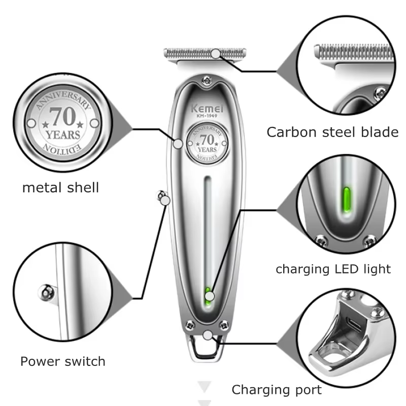 Kemei KM-1949 Professionnel Finition Tondeuse À Cheveux Hommes Électrique Sans Fil Tondeuse À Cheveu