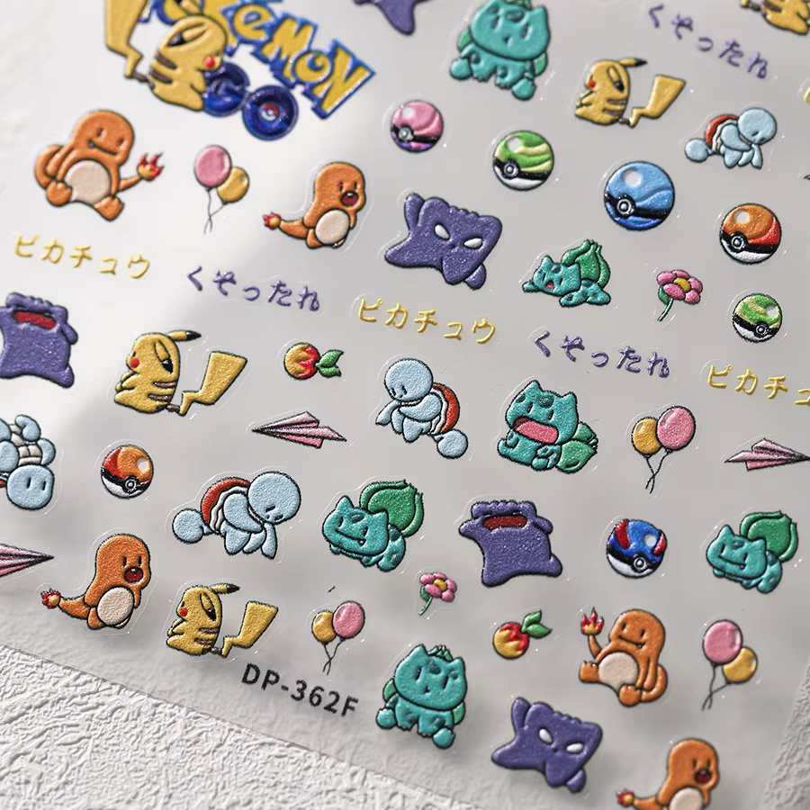 Miniso nouveau Pokémon 5D autocollants pour ongles fournitures de Nail Art mignon Pikachu écureuil a