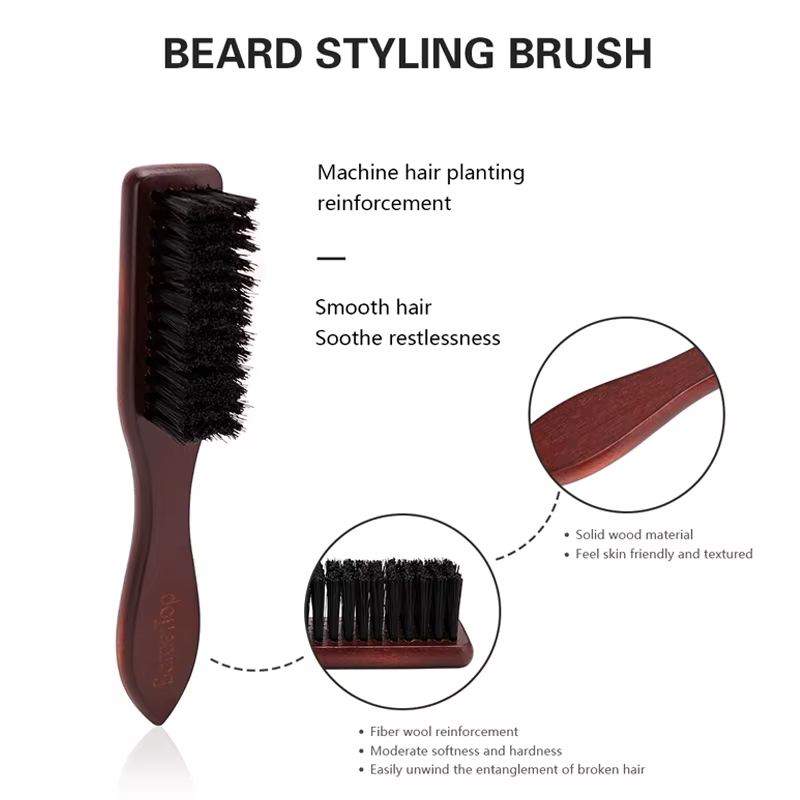 Barbertop hommes brosse à barbe manche en bois brosse de nettoyage de cheveux doux cheveux cassés en