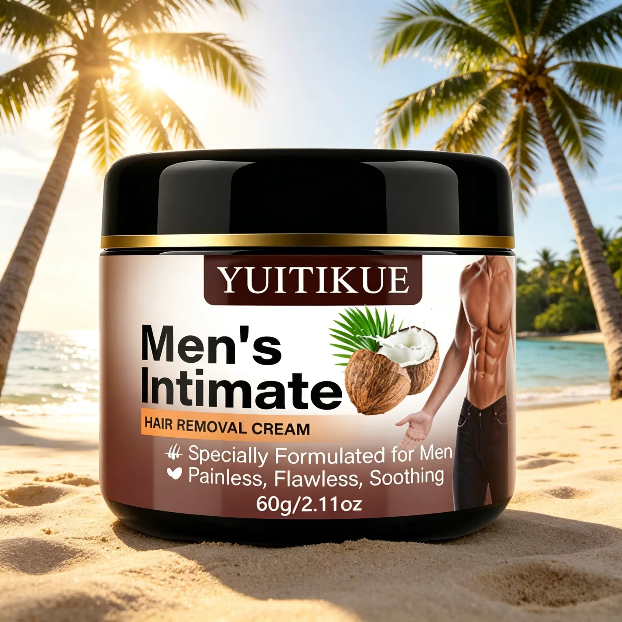 Crème dépilatoire indolore pour hommes, formule douce à la noix de coco, apaisante, pour la peau du 