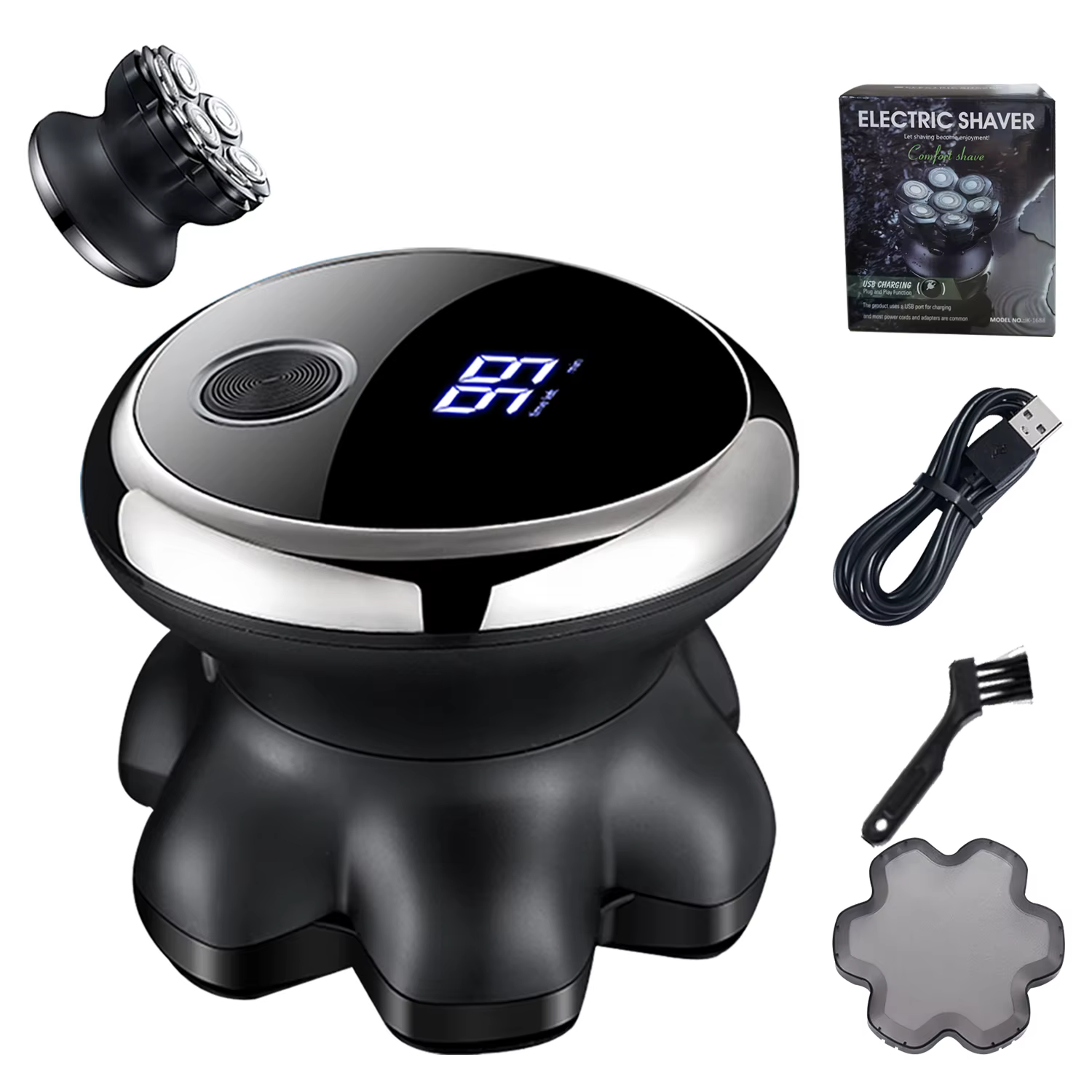 Tondeuse à cheveux sans fil aste pour homme chauve, rasoir 7D, USB, support sec, affichage LED, raso