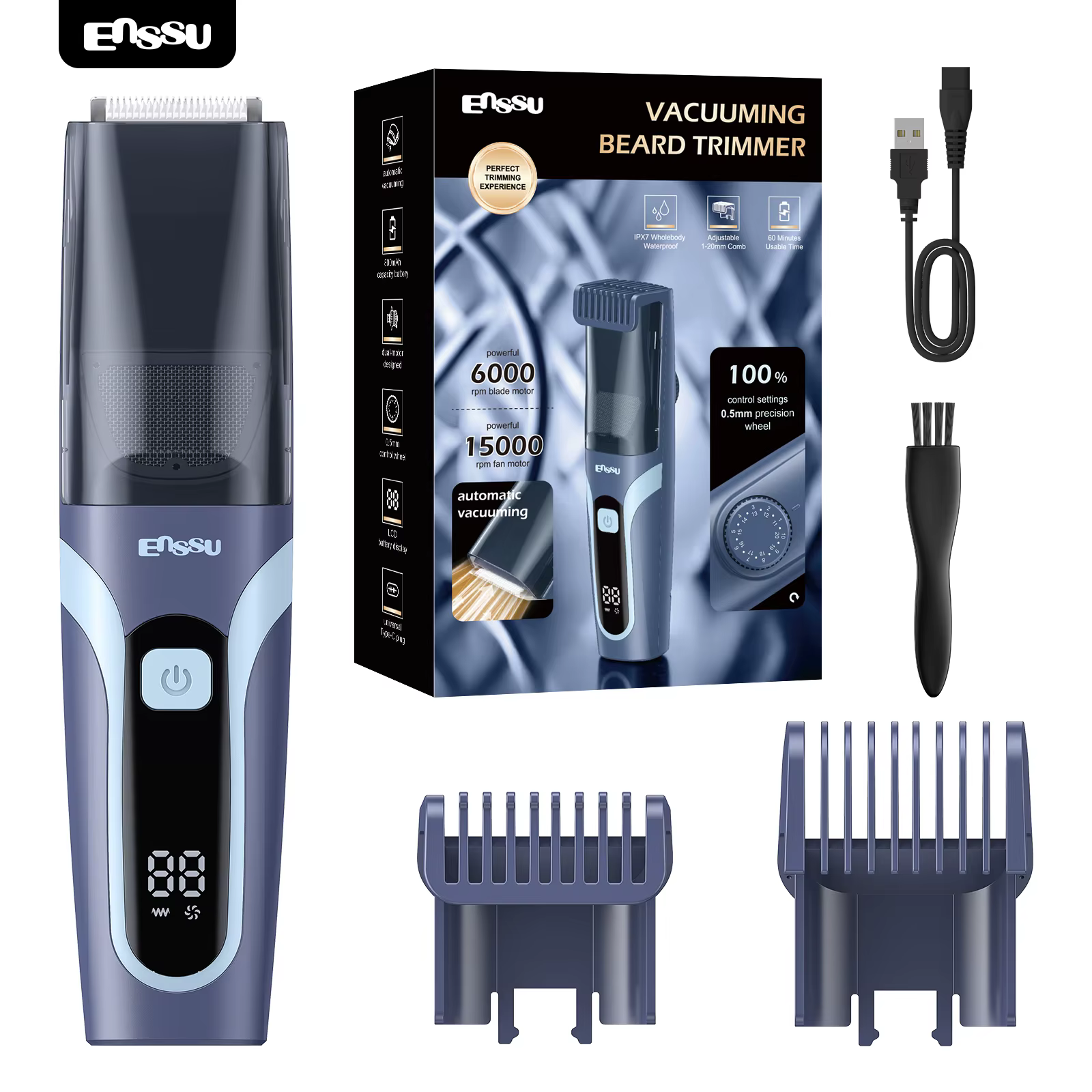 Tondeuse à cheveux professionnelle pour hommes, rechargeable par USB, tondeuse à barbe électrique po