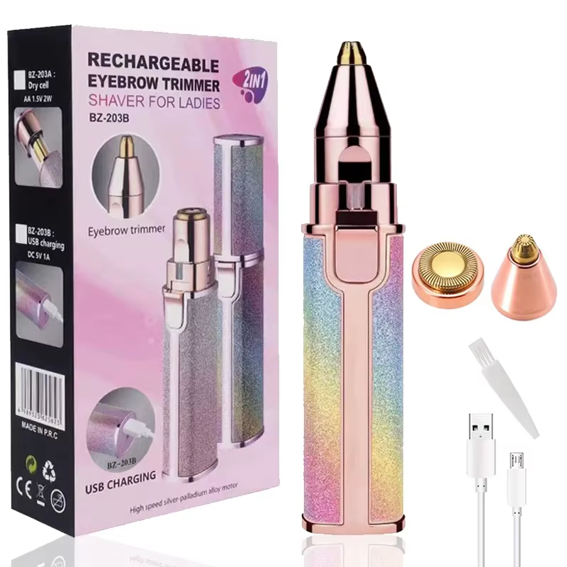 Épilateur électrique 2-en-1 indolore avec lumière LED, rasoir et tondeuse à sourcils pour une épilat