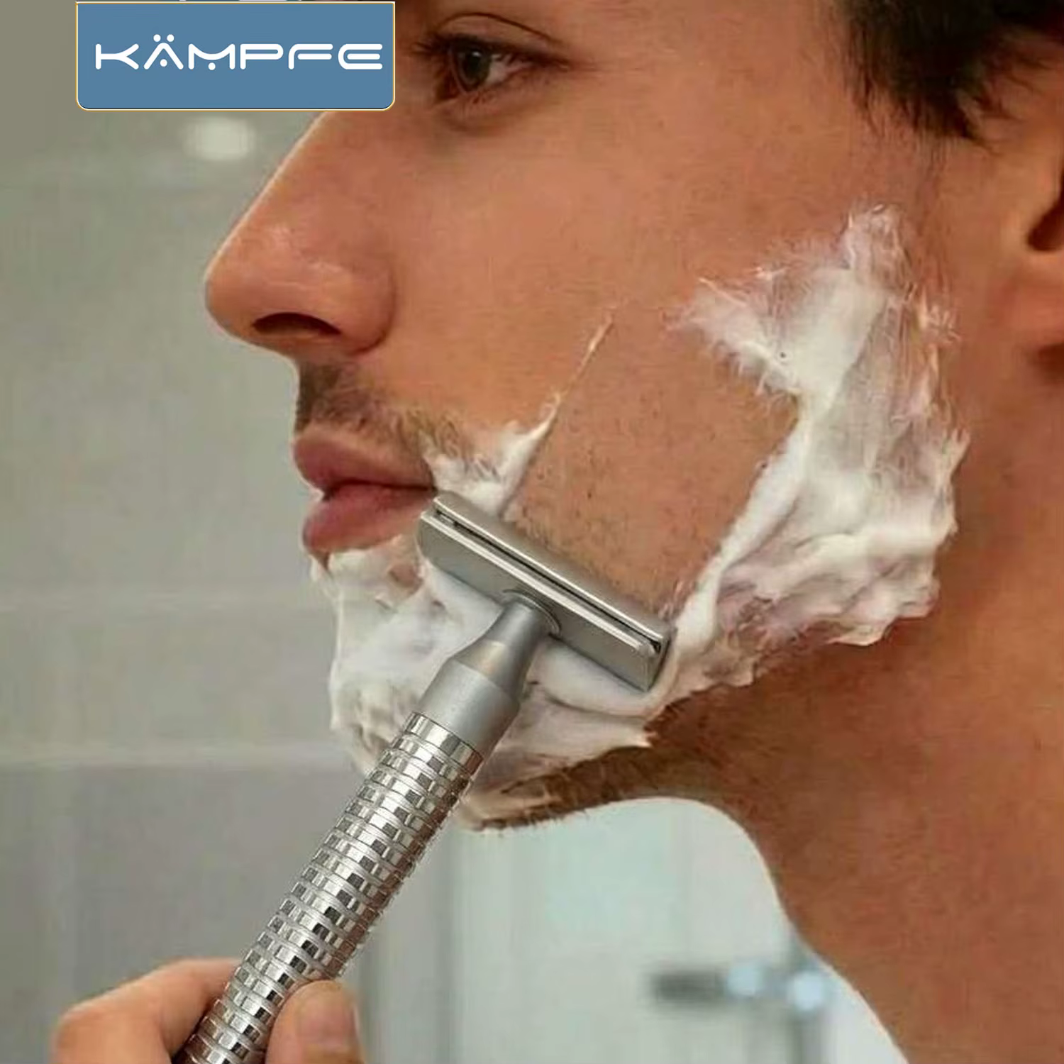 Rasoir de sécurité manuel en acier inoxydable KAMPFE, rasoir à double tranchant de style ancien avec