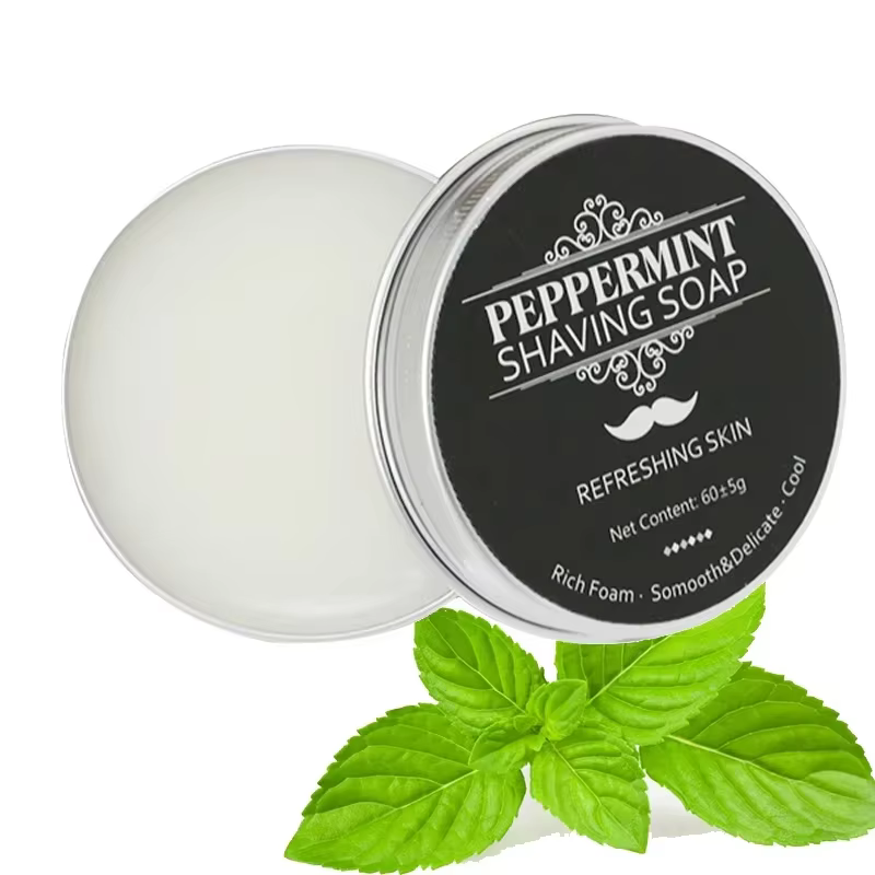 Savon à raser à la menthe, savon artisanal, texture soyeuse, mousse organique, savon à raser pour le