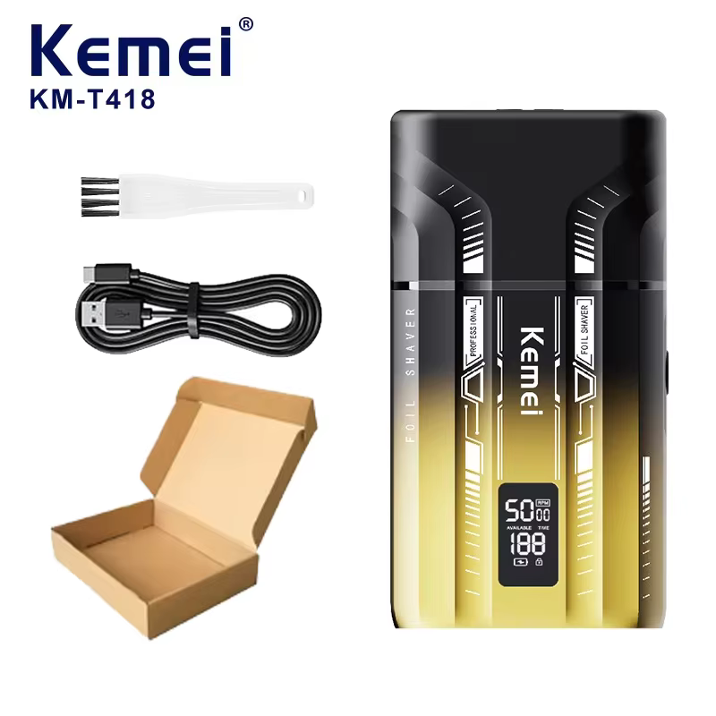 Rasoir électrique KEMEI KM-T418 à 2 lames oscillantes pour homme, tondeuse à barbe étanche UV