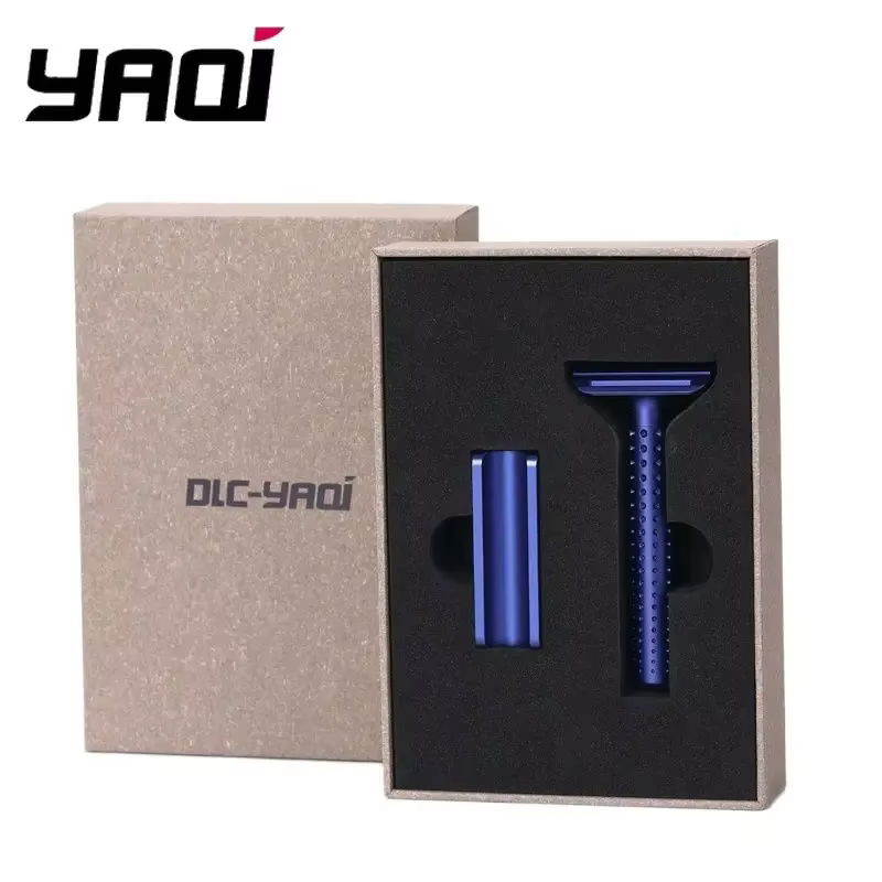 Rasoir de sécurité pour homme Yaqi Sputnik 2026, manche en aluminium bleu foncé, rasoir classique av