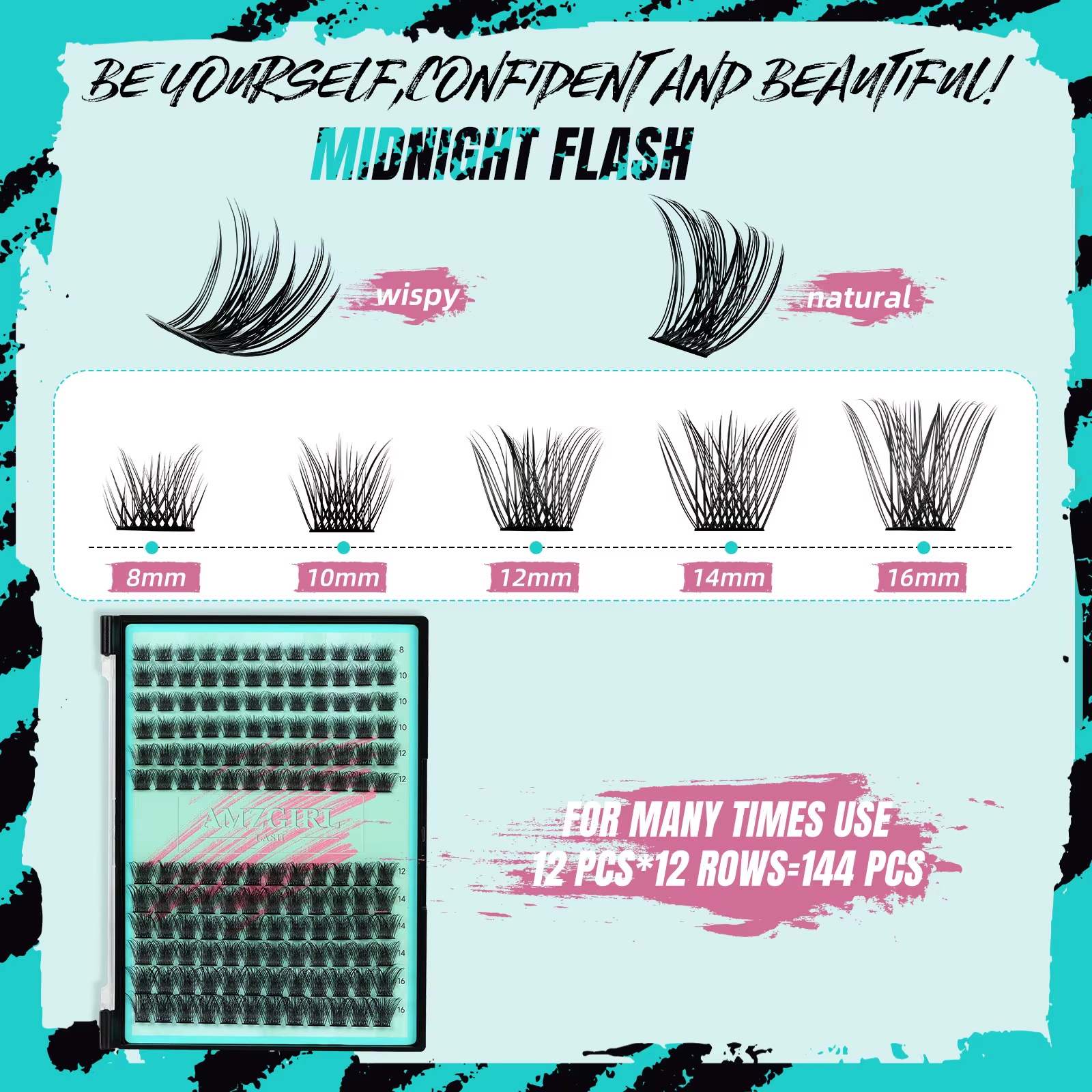 Amzgirl-Kit d'Extensions de Cils avec Pince à Épiler et Dissolvant, DIY, 144 Pièces