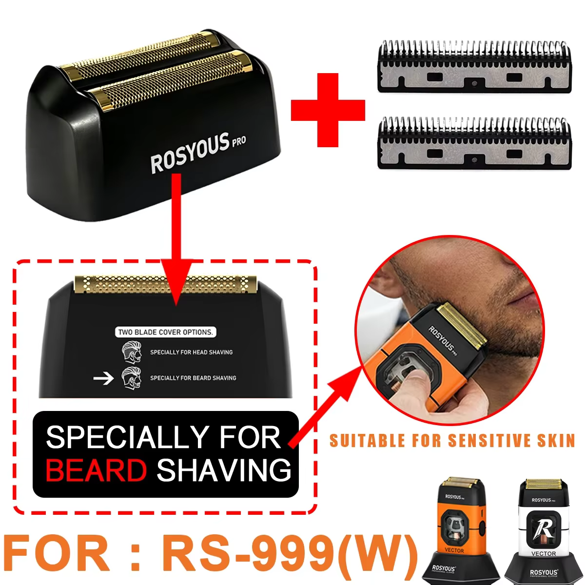 Rasoir électrique pour homme ROSYOUS RS-999W, moteur magnétique vectoriel 13000 tr/min, entièrement