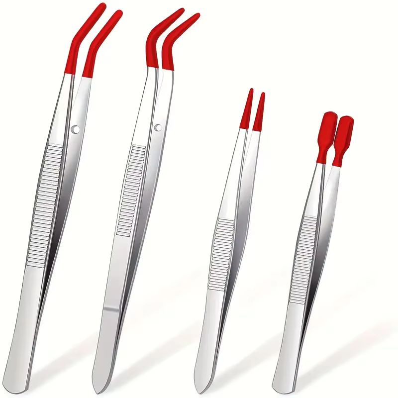 Pincettes à pointes en caoutchouc, 1/4 pièces, revêtement en caoutchouc PVC et Silicone, pointe plat