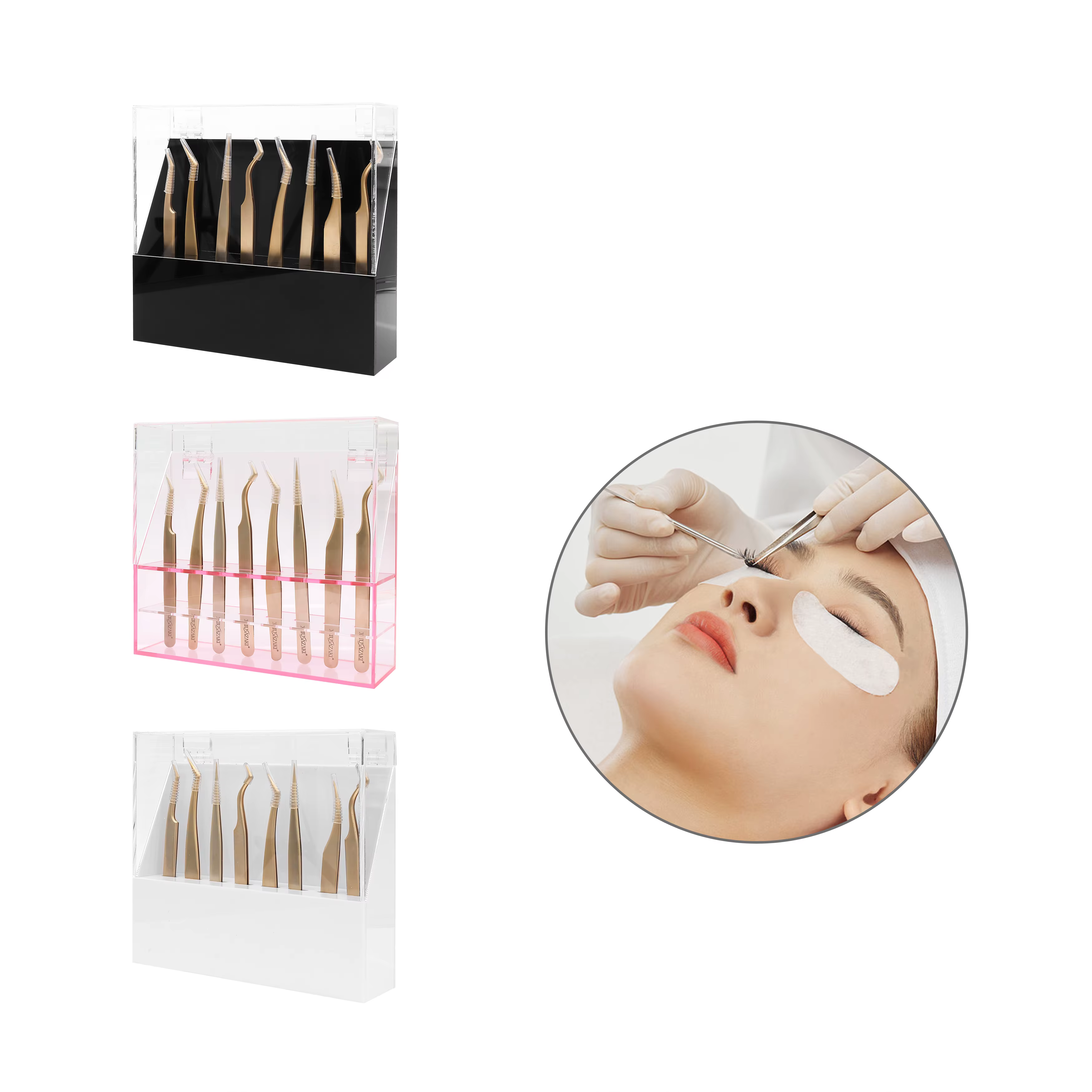 Boîte de rangement pour pincettes, support à 8 trous, outils de maquillage, rangement professionnel