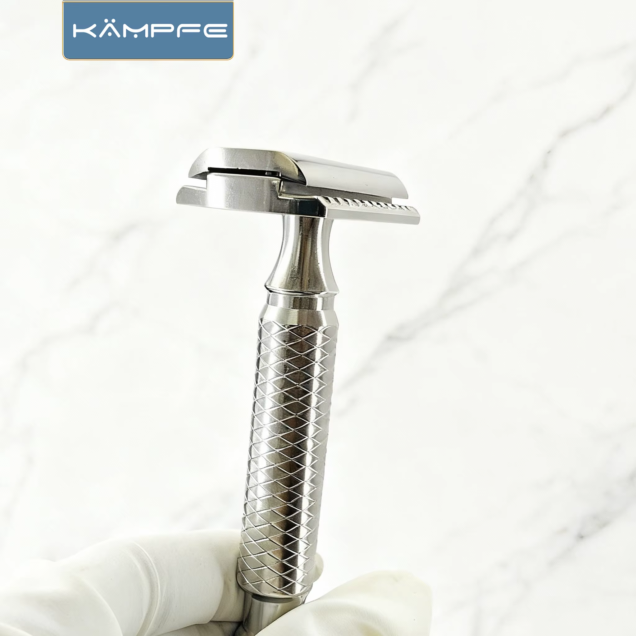 Rasoir de sécurité classique Kampfe en acier inoxydable à double tranchant pour hommes, avec poignée