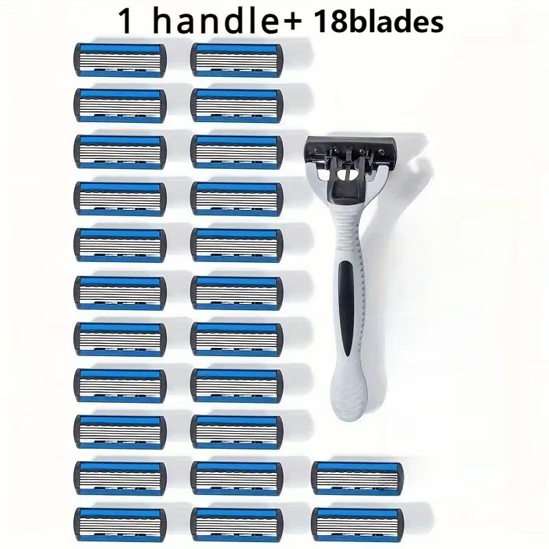 Kit de rasoir manuel pour homme à 1 manche et 18 lames, cartouches de recharge en acier inoxydable, 