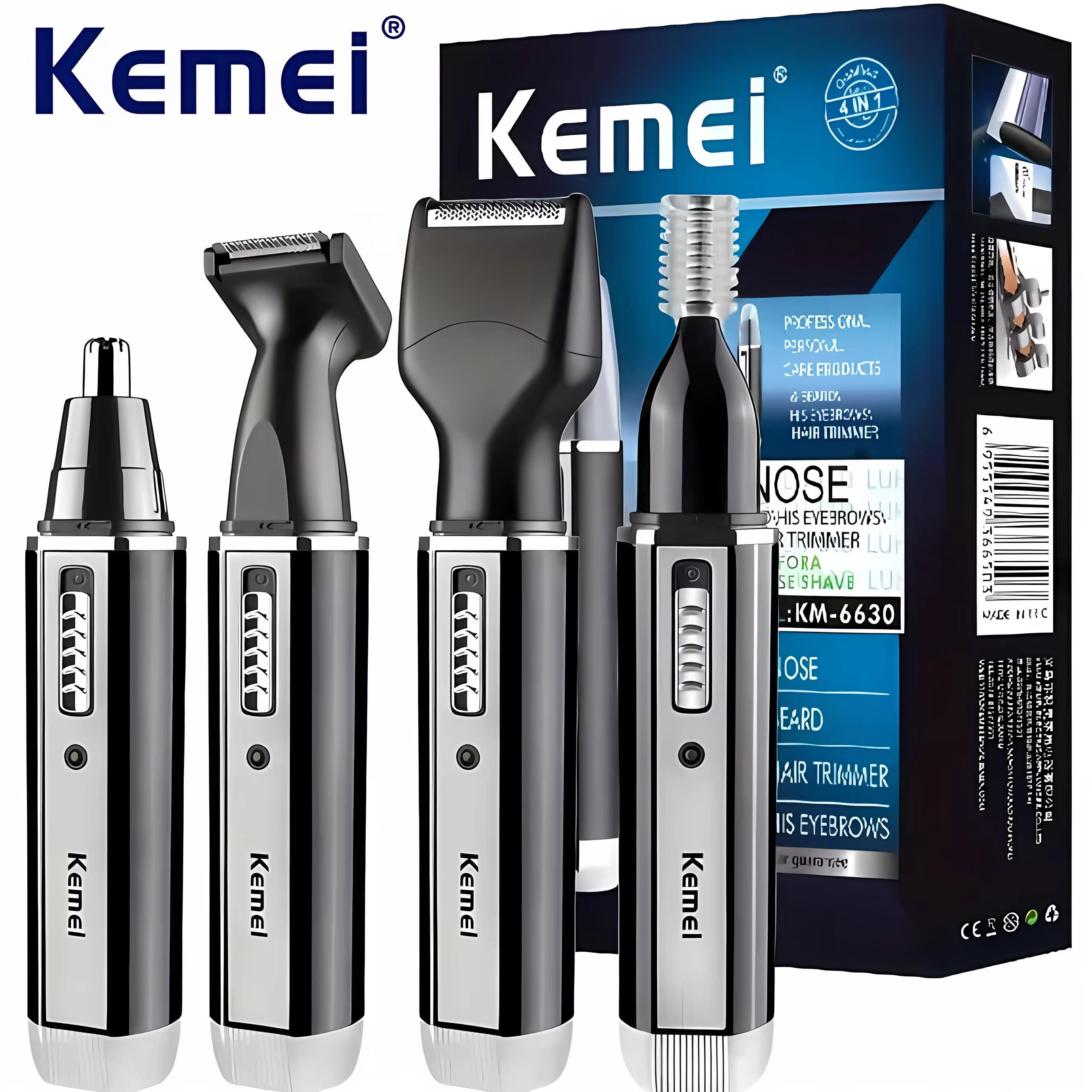 Kemei KM-6630 4 en 1 nez sourcils cheveux tondeuse à barbe rasoir électrique Rechargeable nez oreill