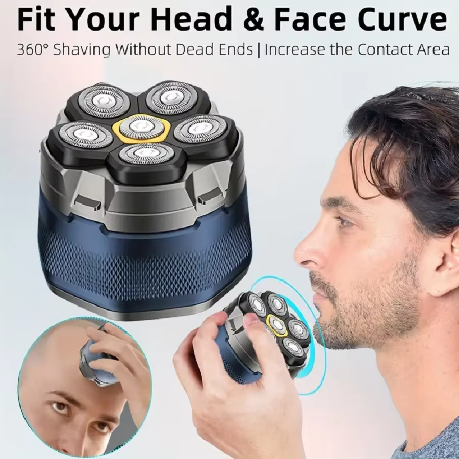 Rasoir électrique flottant 6D pour hommes, rasoir pour tête chauve, tondeuse à cheveux pour barbe sè