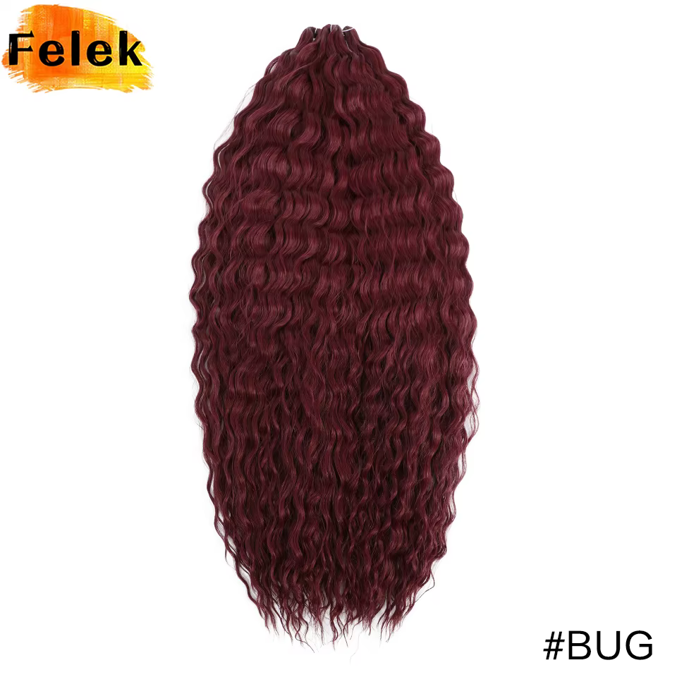 Extensions capillaires synthétiques bouclées bordeaux, boucles Ariel, tresses au Crochet, ombrées ve