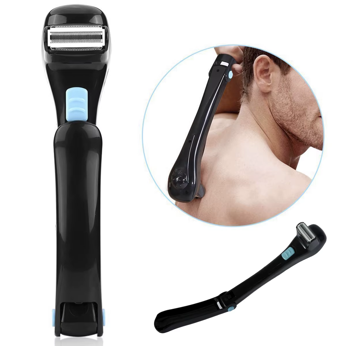 Rasoir électrique sans fil pour le dos, rasoir pliable, épilation du dos, rasage, 14.7 pouces, Louva