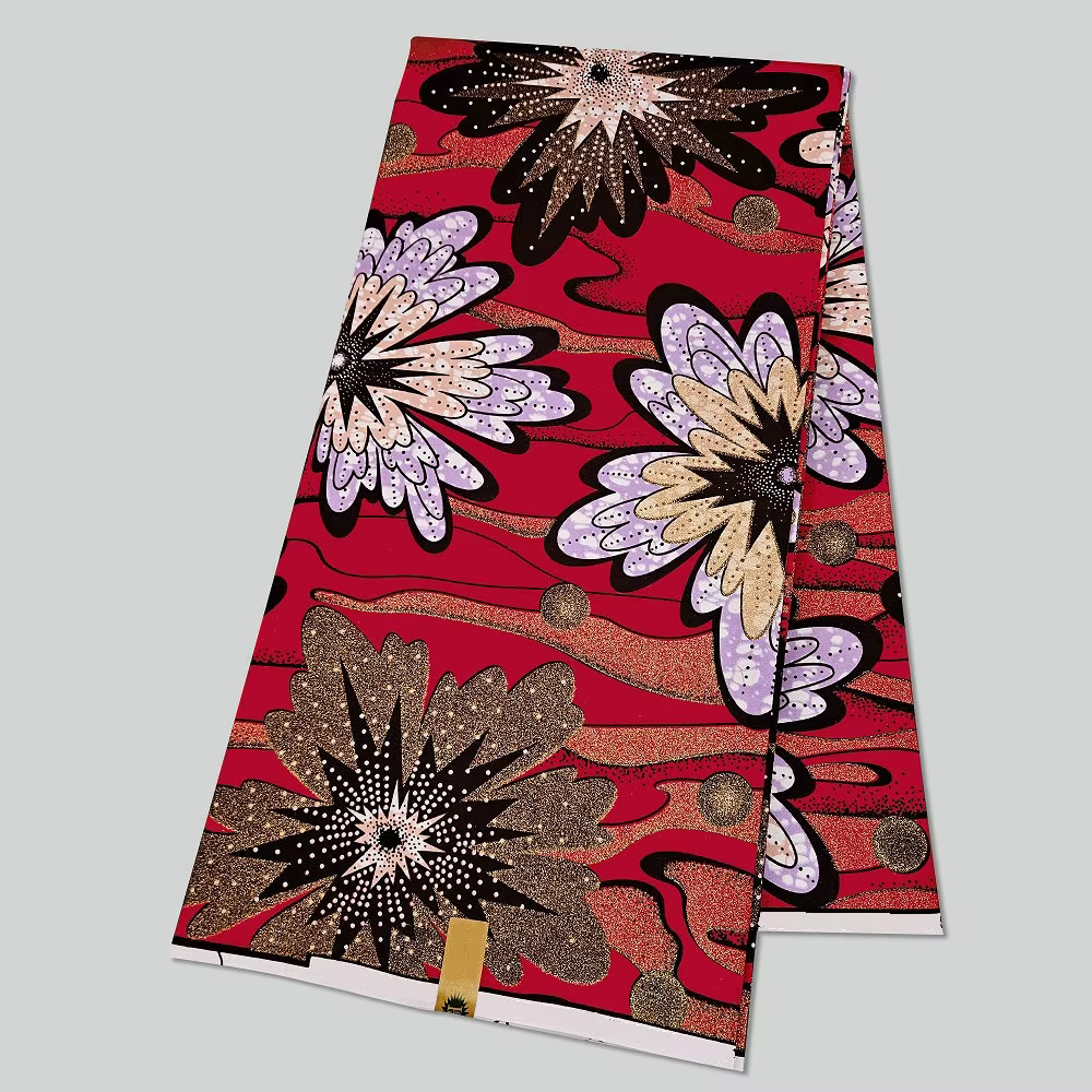 Tissu en cire doré de qualité supérieure avec paillettes, tissu imprimé 100% polyester, pour la conf
