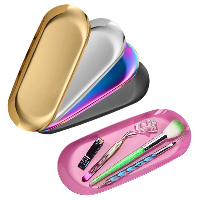 Plateau de rangement en acier inoxydable pour cosmétiques, équipement de nail art, plateau chirurgic