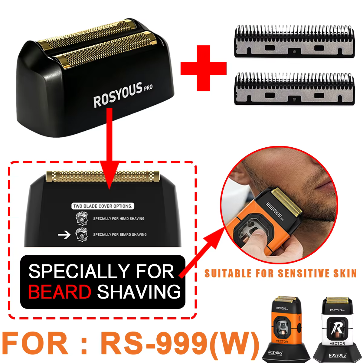Rasoir Électrique Professionnel ROSYOUS RS-999 pour Homme, Moteur Magnétique Vectoriel 13000 tr/min,