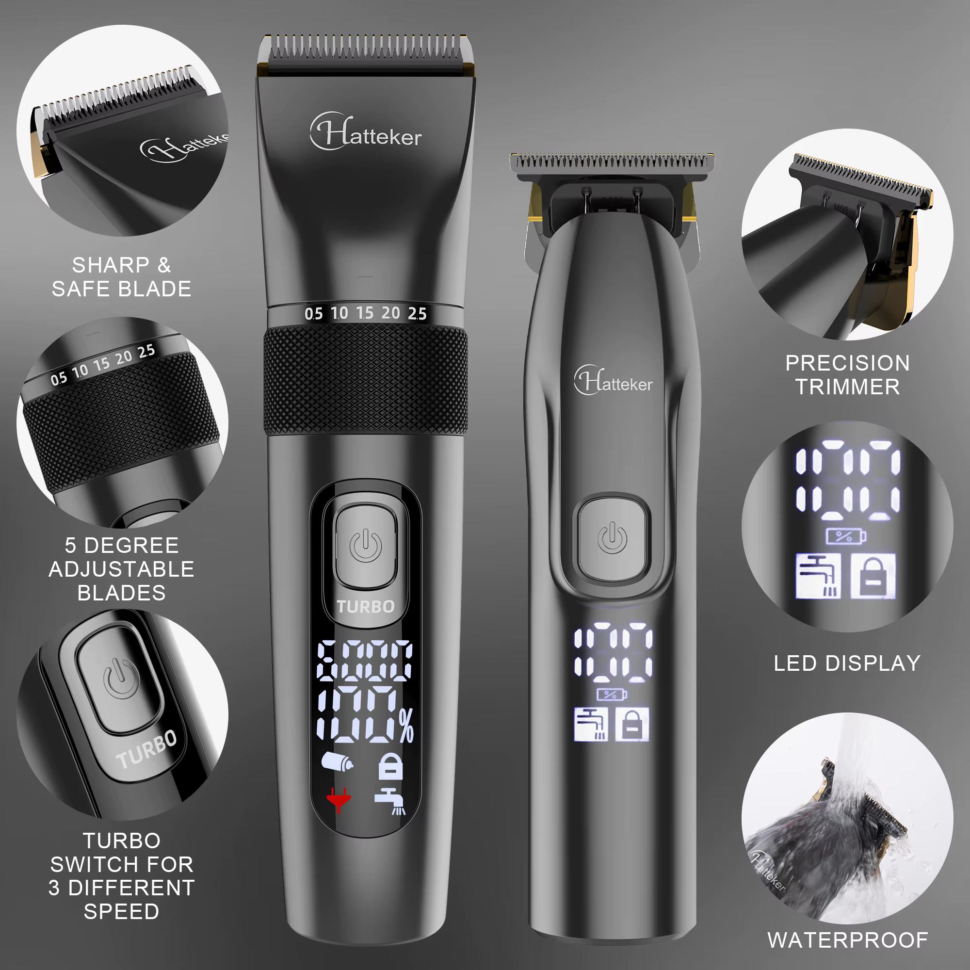 Hatteker-Tondeuse à cheveux pour hommes, ensemble de 2 machines, rasoir électrique aste pour hommes,