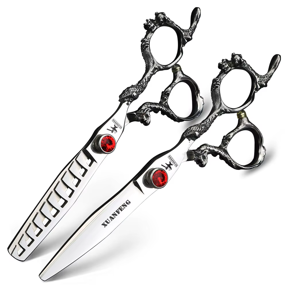 Ciseaux de barbier japonais en acier 440C, poignée Dragon 6 "7", ciseaux professionnels pour couper