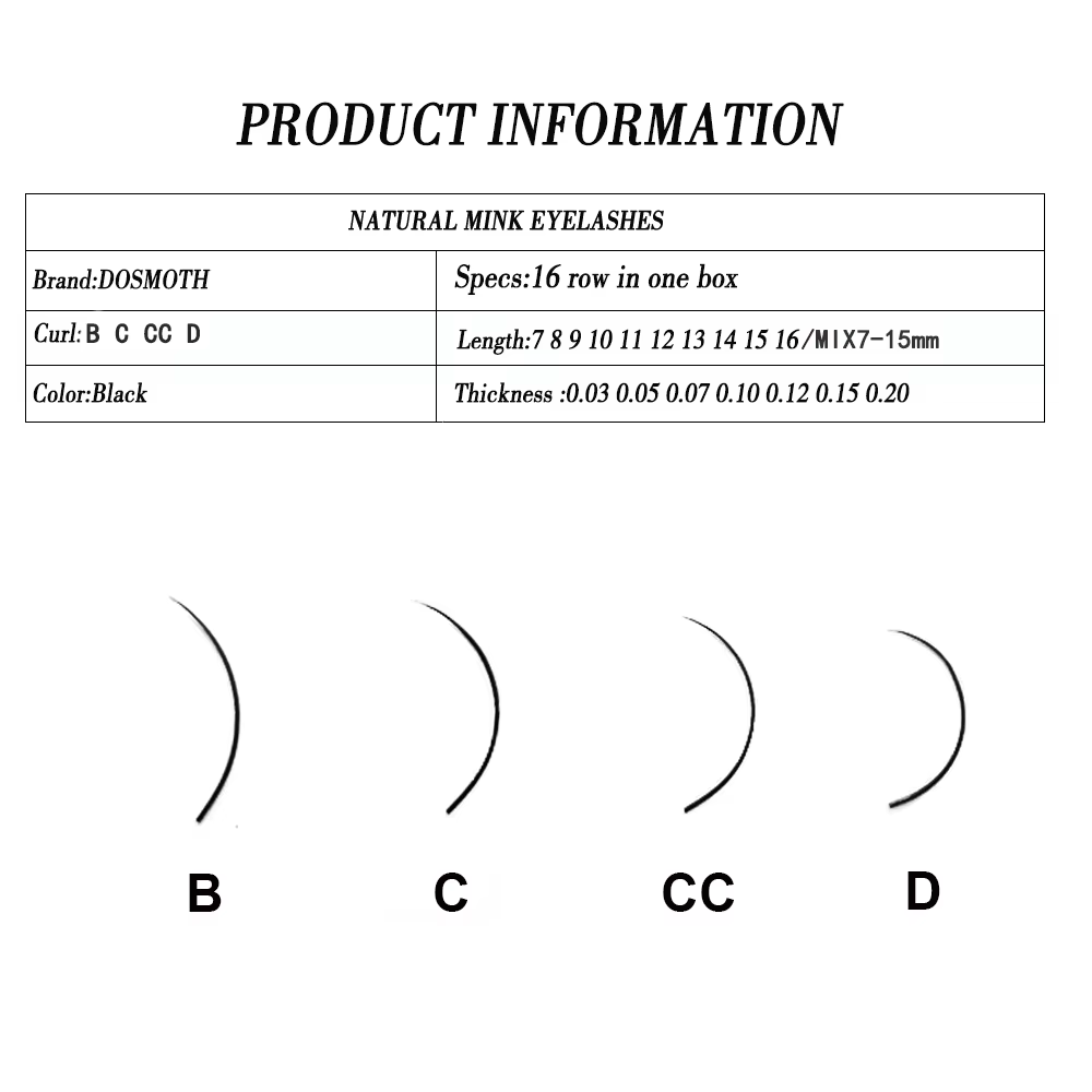 7 plateaux 16 rangées/étui extensions de cils de vison individuelles supples Extension de faux cils