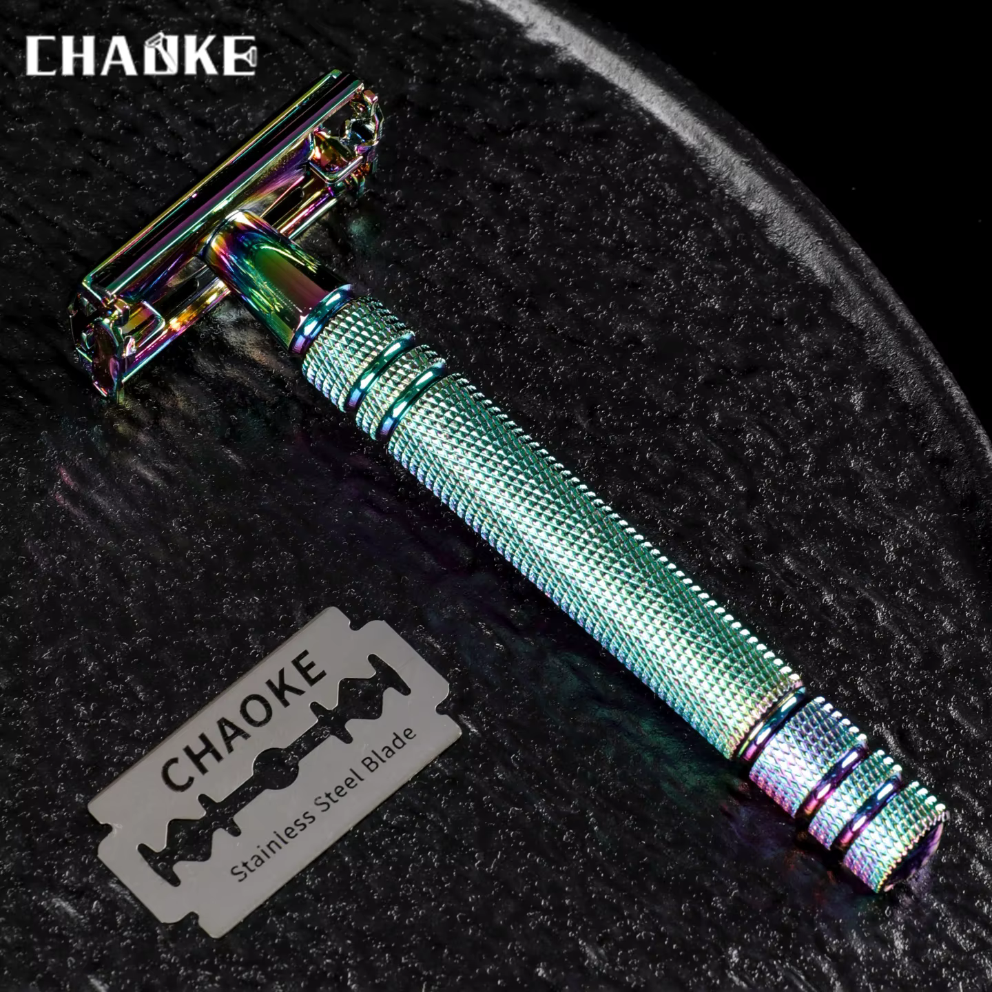 Rasoir manuel vintage Chaoke Rainbow Coating, rasoir à double tranchant coloré, ouverture papillon, 
