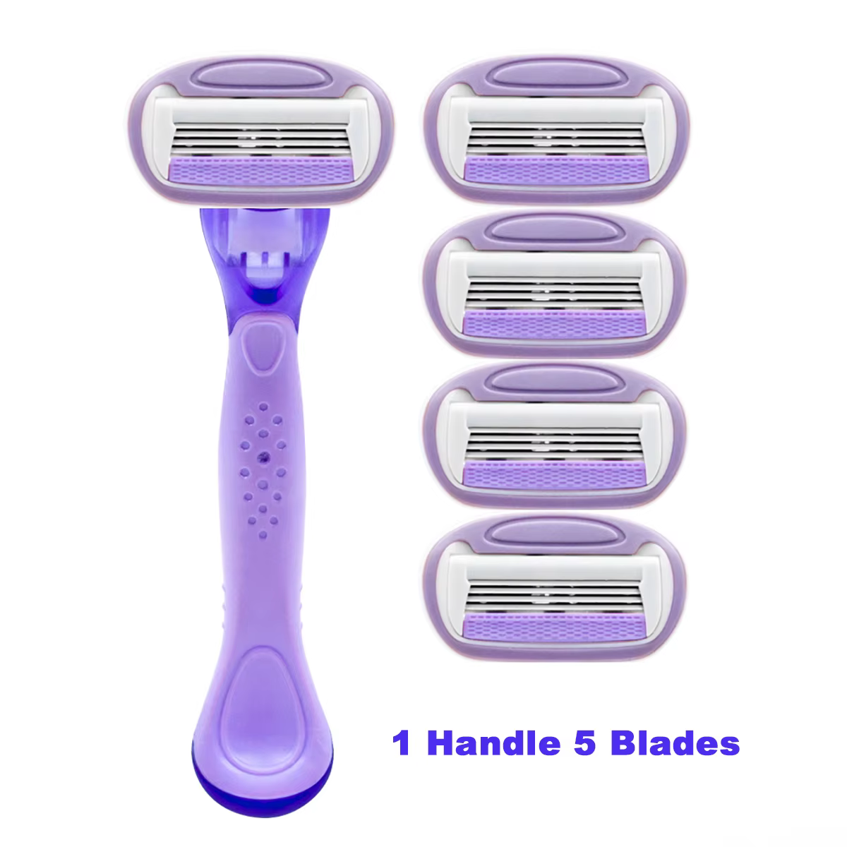 Rasoir pour femmes, 1 poignée, 5 cartouches, lame en acier inoxydable, poignée en caoutchouc, réutil