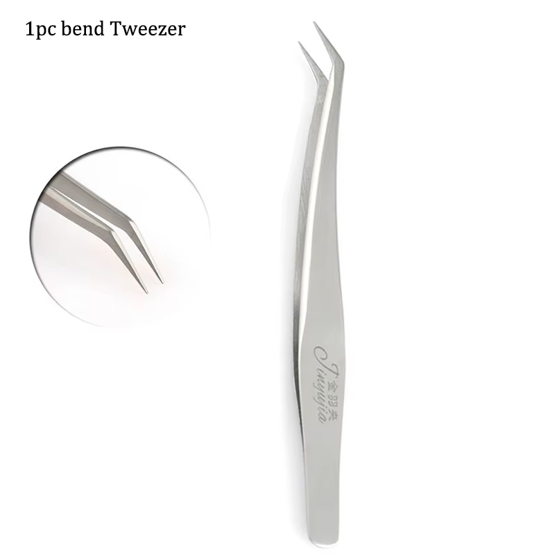 Pincettes à cils professionnelles en acier inoxydable, pointe incurvée, couverture en cuir, Extensio