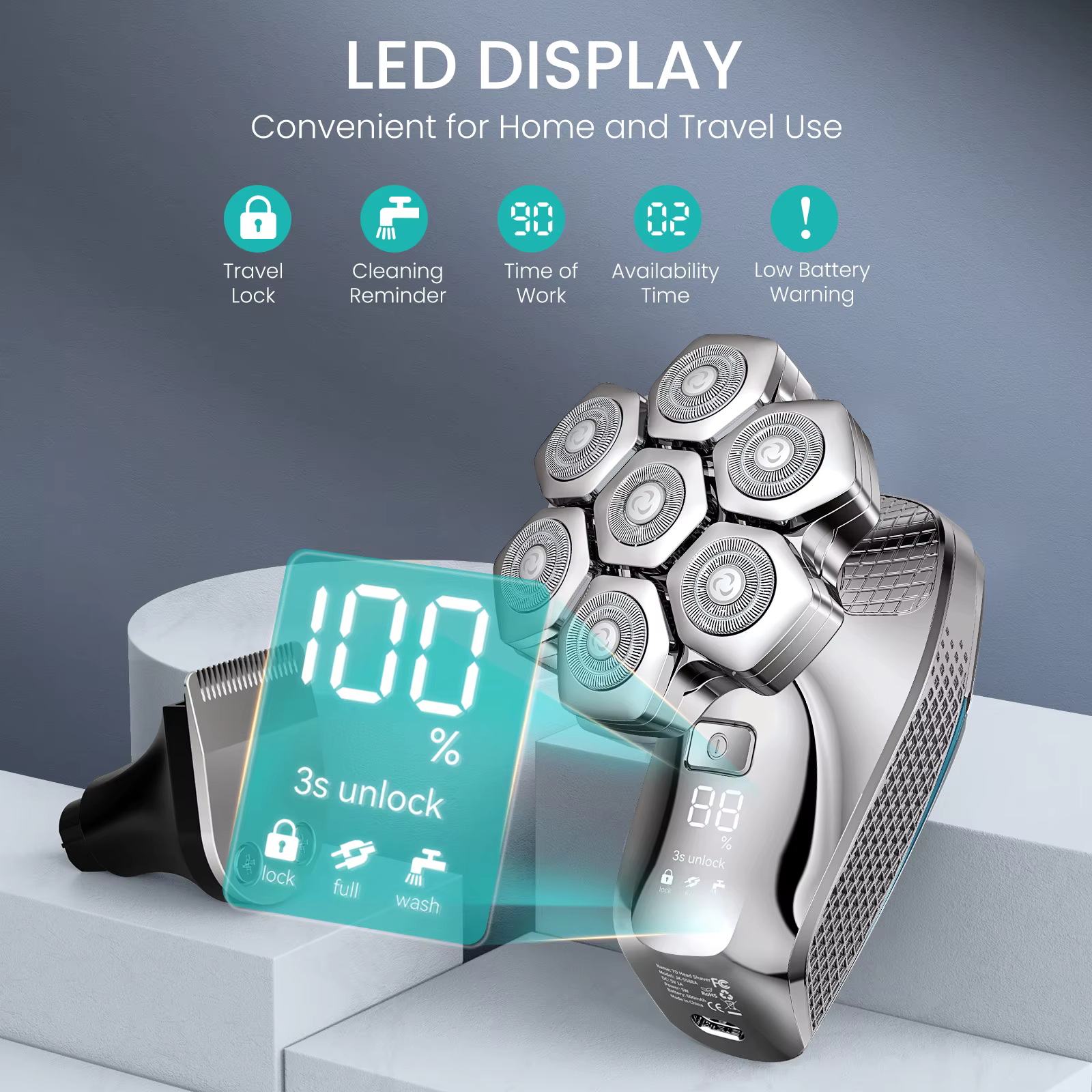 Kensen S18 rasoir électrique pour hommes Rechargeable 7D coupe flottante magnétique 5 en 1 rasoir to