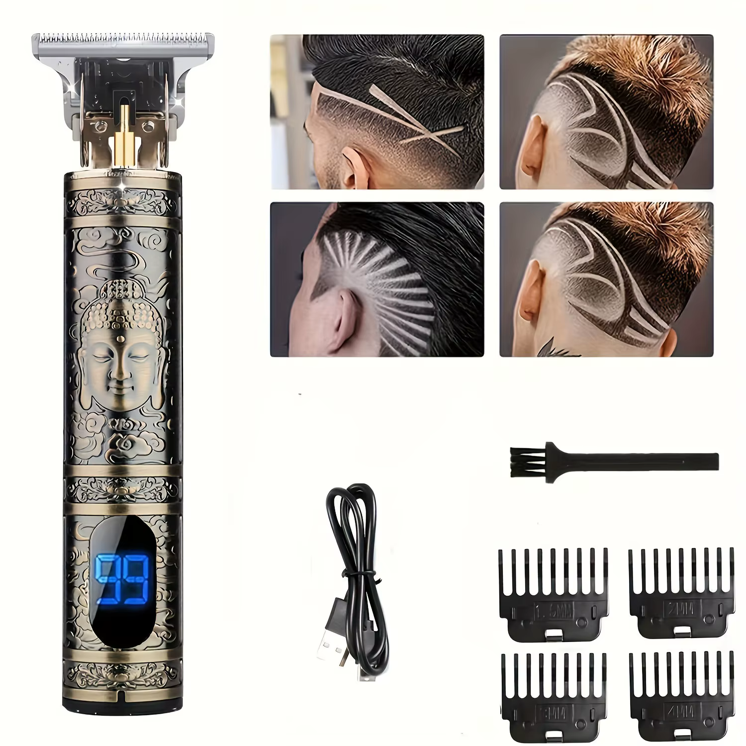Tondeuse à cheveux électrique avec écran LCD, Machine de coupe de cheveux à tête d'huile, tondeuse à