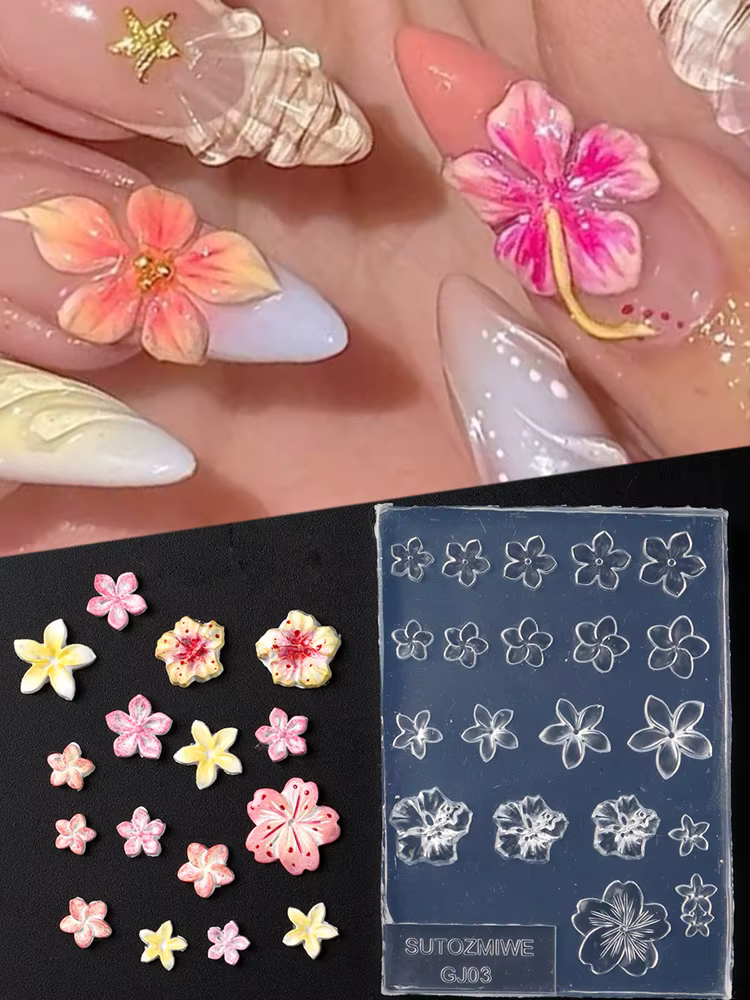 Moule en silicone pour nail art motif fleur d'hibiscus, moule en silicone gaufré Plumeria Hawaï, poc