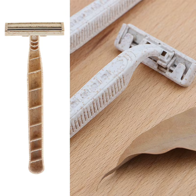Rasoirs jetables en paille de blé, double lame en acier inoxydable suédois, hautement biodégradables