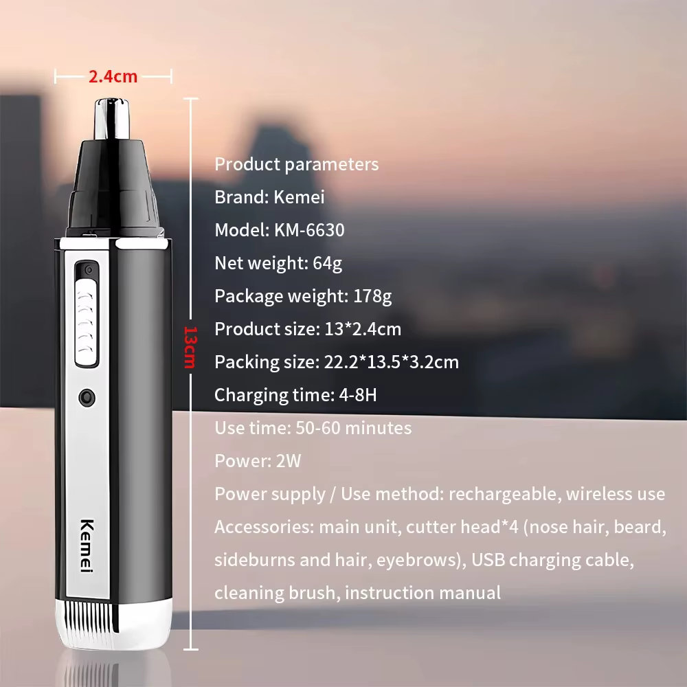 Kemei KM-6630 4 en 1 nez sourcils cheveux tondeuse à barbe rasoir électrique Rechargeable nez oreill
