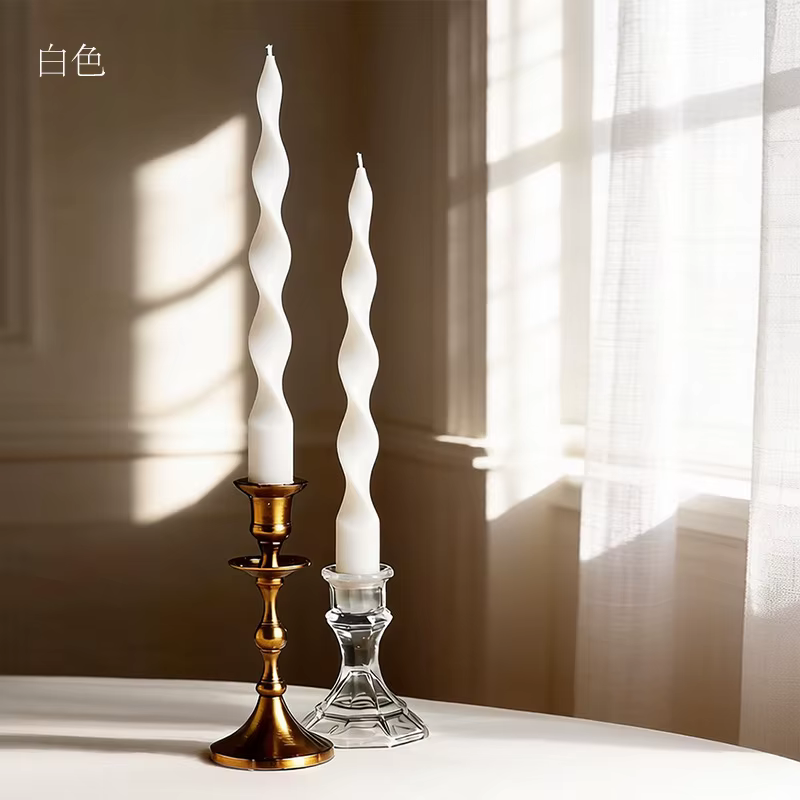 Bougie torsadée spirale française 2,6x24cm, 2 pièces/boîte, sans fumée, longue, en cire torsadée, po