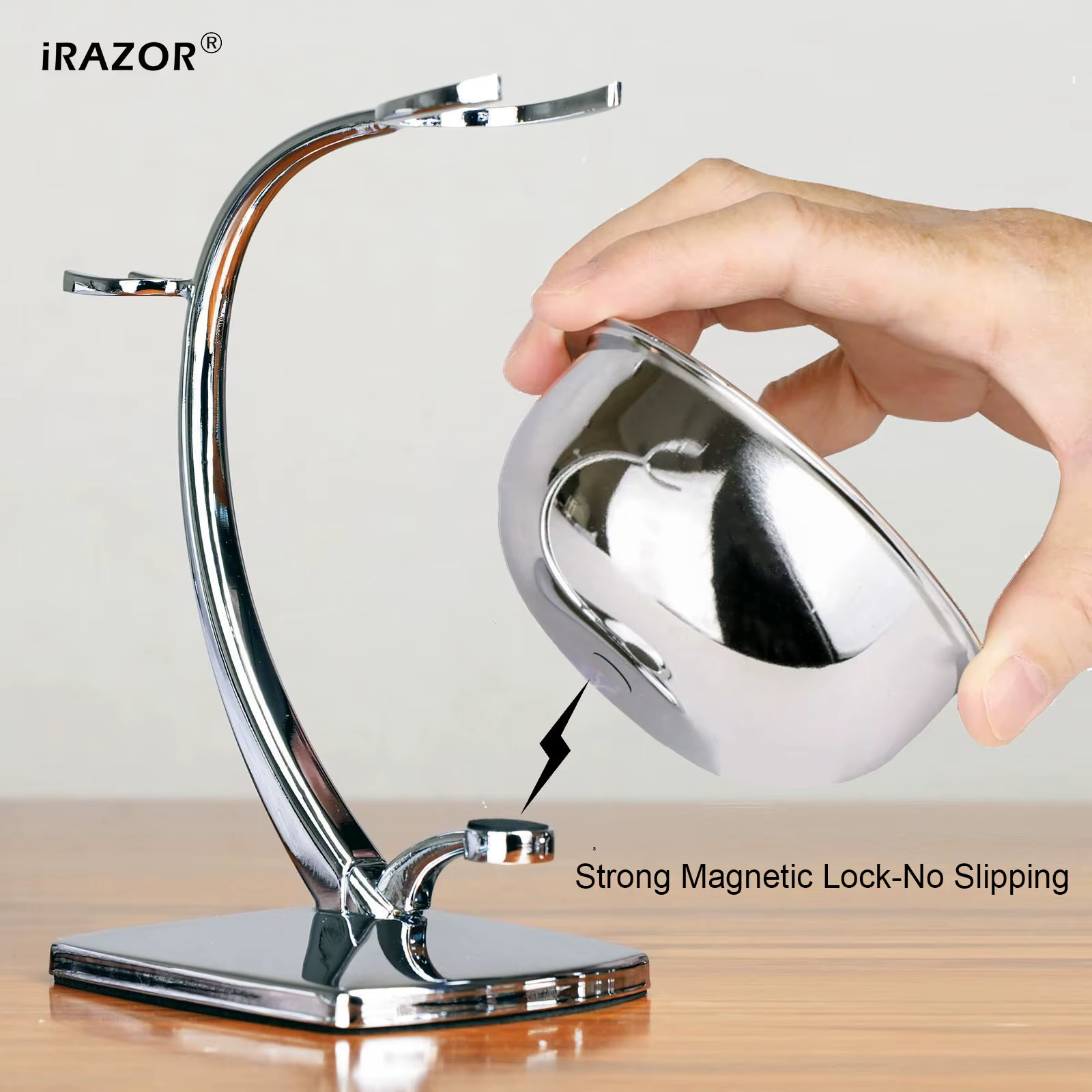 iRAZOR Ensemble de bols et supports de rasage avec base magnétique – Bol en acier 304 et support en