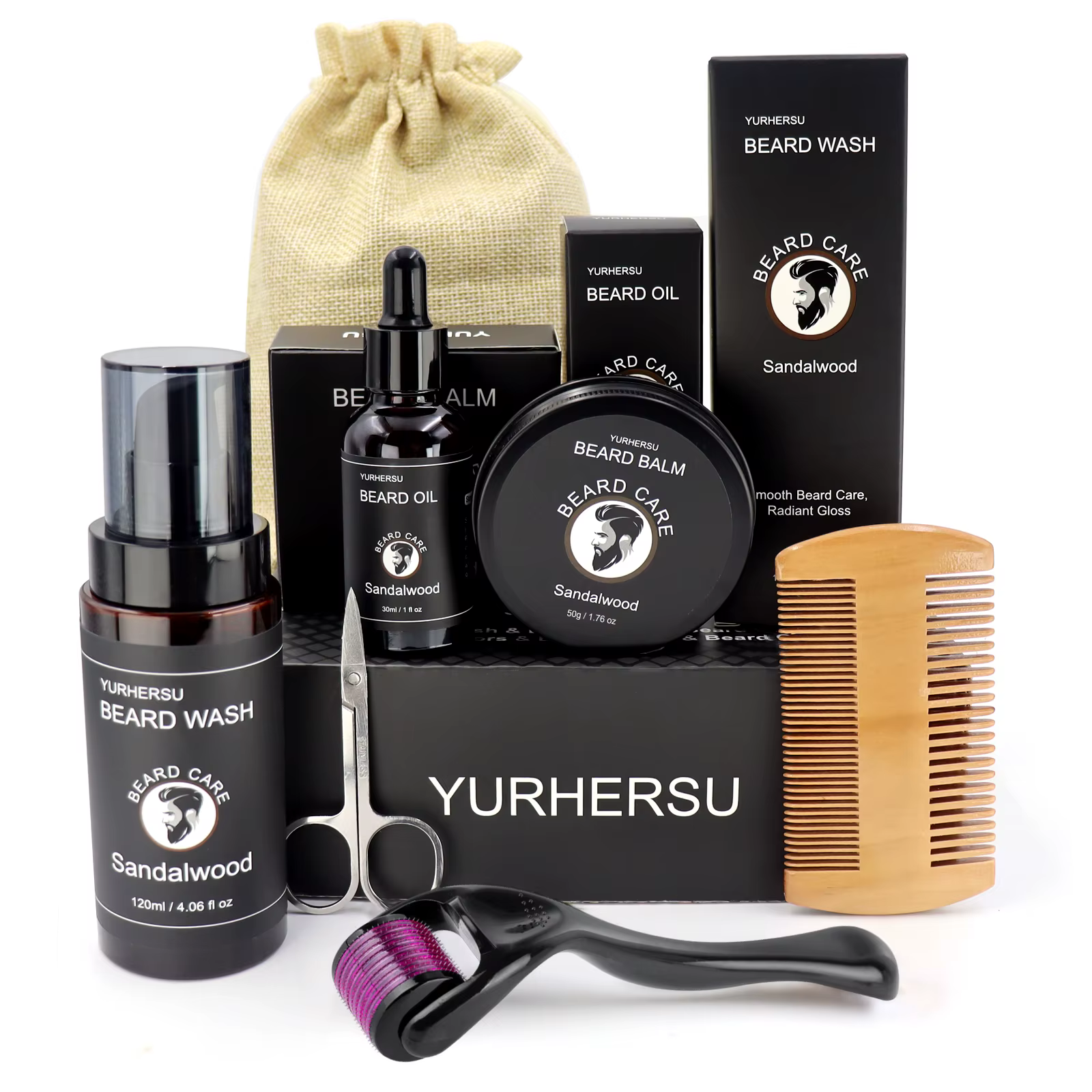 Kit de soins de barbe pour hommes, ensemble de toilettage comprenant huile de barbe, baume, peigne, 