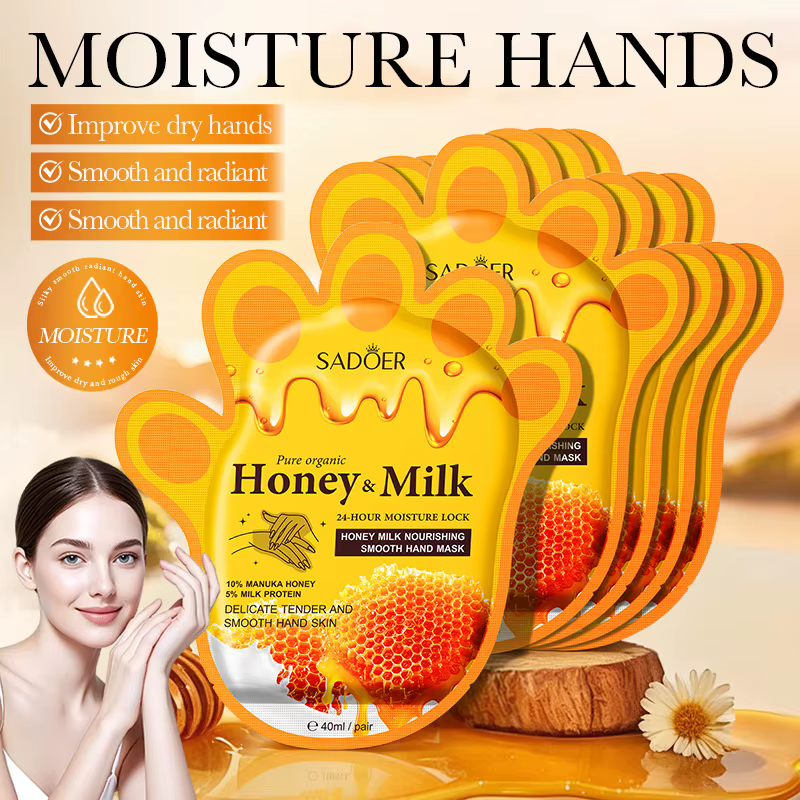 5 paires de masques pour les mains au lait et au miel SADOER, hydratation 24h, soin des mains, nourr