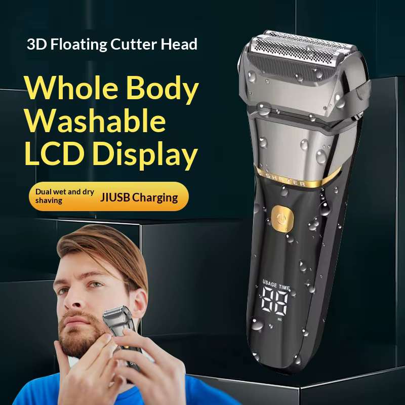 Nouveau rasoir électrique pour hommes avec écran LCD, rechargeable par USB, rasoir à barbe lavable à
