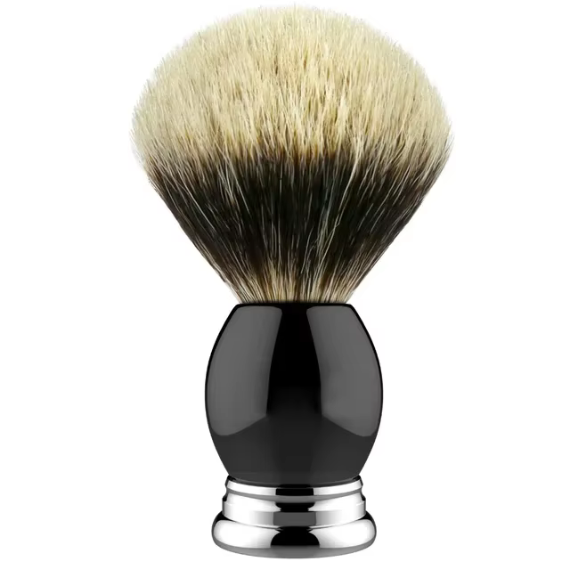 Brosse de rasage de luxe en poils de blaireau pur 100% argenté 22mm, poignée en résine noire et alli