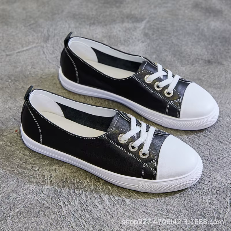 Chaussures en cuir blanches à coupe basse pour femmes, polyvalentes, plates, à enfiler, grande taill