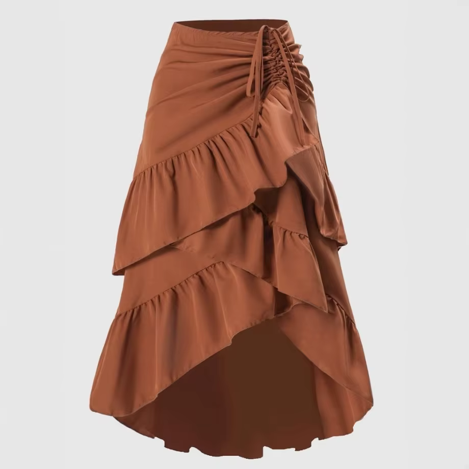 Vêtements pour femmes, demi-jupe amincissante taille haute, Patchwork, avec ourlet à volants, nouvel